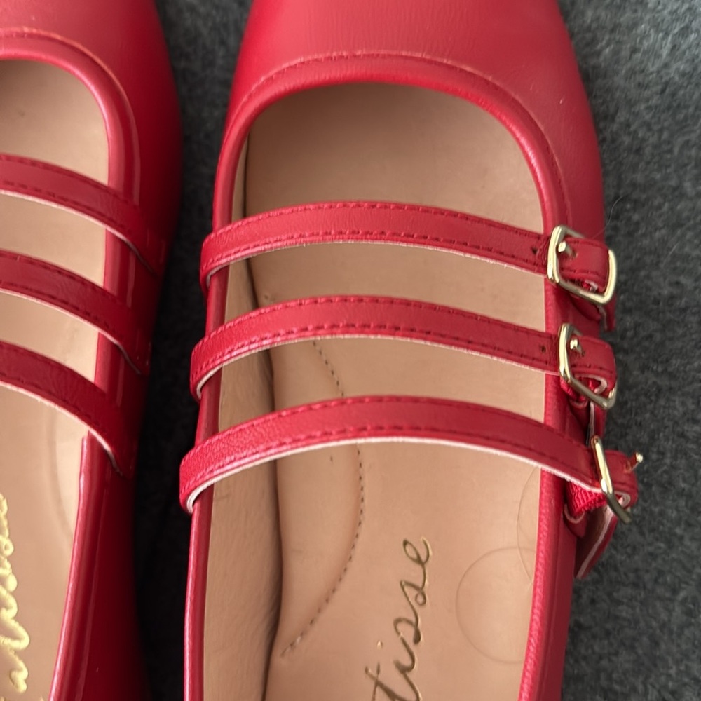 Matisse Red Triple-Strap Mary Jane Flats - Picture 2 of 5